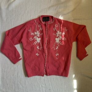 Vintage 1950s Beaded Pink Cardigan